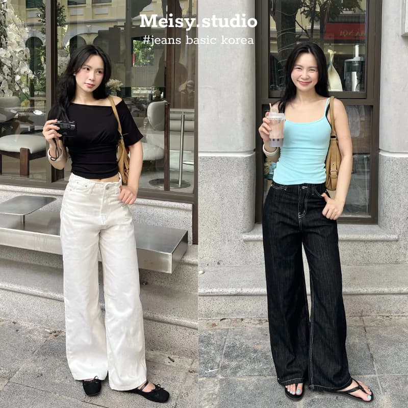 Quần jeans không cạp chất jeans mềm cotton phong cách basic Hàn Quốc 0CAP