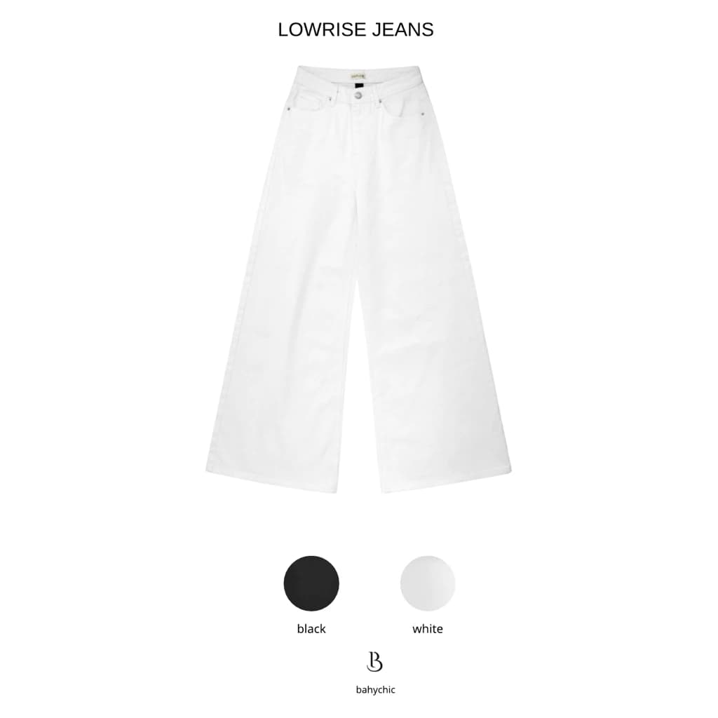 ( LOW-RISE JEAN) Quần jeans BAHYCHIC trắng cạp trễ Âu Mỹ, kiểu dáng đơn giản ống rộng siêu dài |ĐỌC KĨ BẢNG SIZE