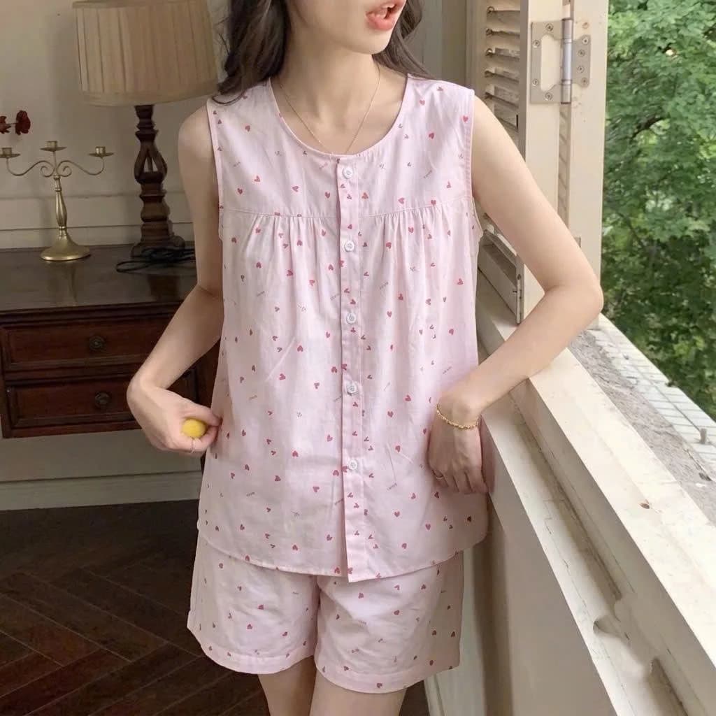 Bộ đồ ngủ nữ áo sát nách quần ngắn hoa nhí dễ thương mặc ở nhà chất Lụa, Đũi, Tole, Lanh, xô muslin mềm mát