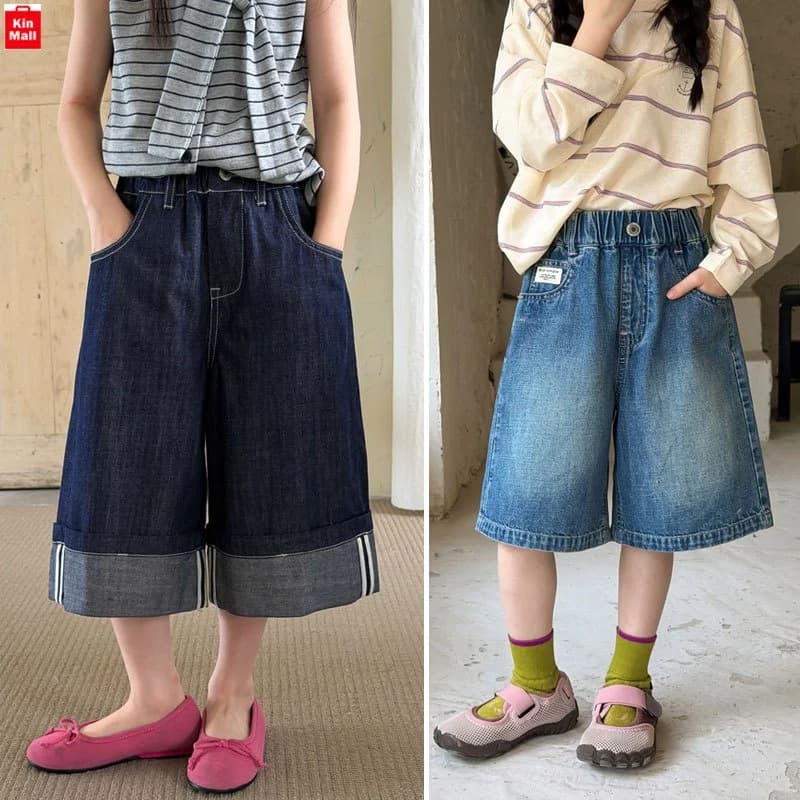 NEW (14-36kg) BST Các Mẫu Quần Jean Lửng Dáng Suông vải mềm phong cách Hàn Quốc cho Bé Gái - Hãng AMBBKIDS