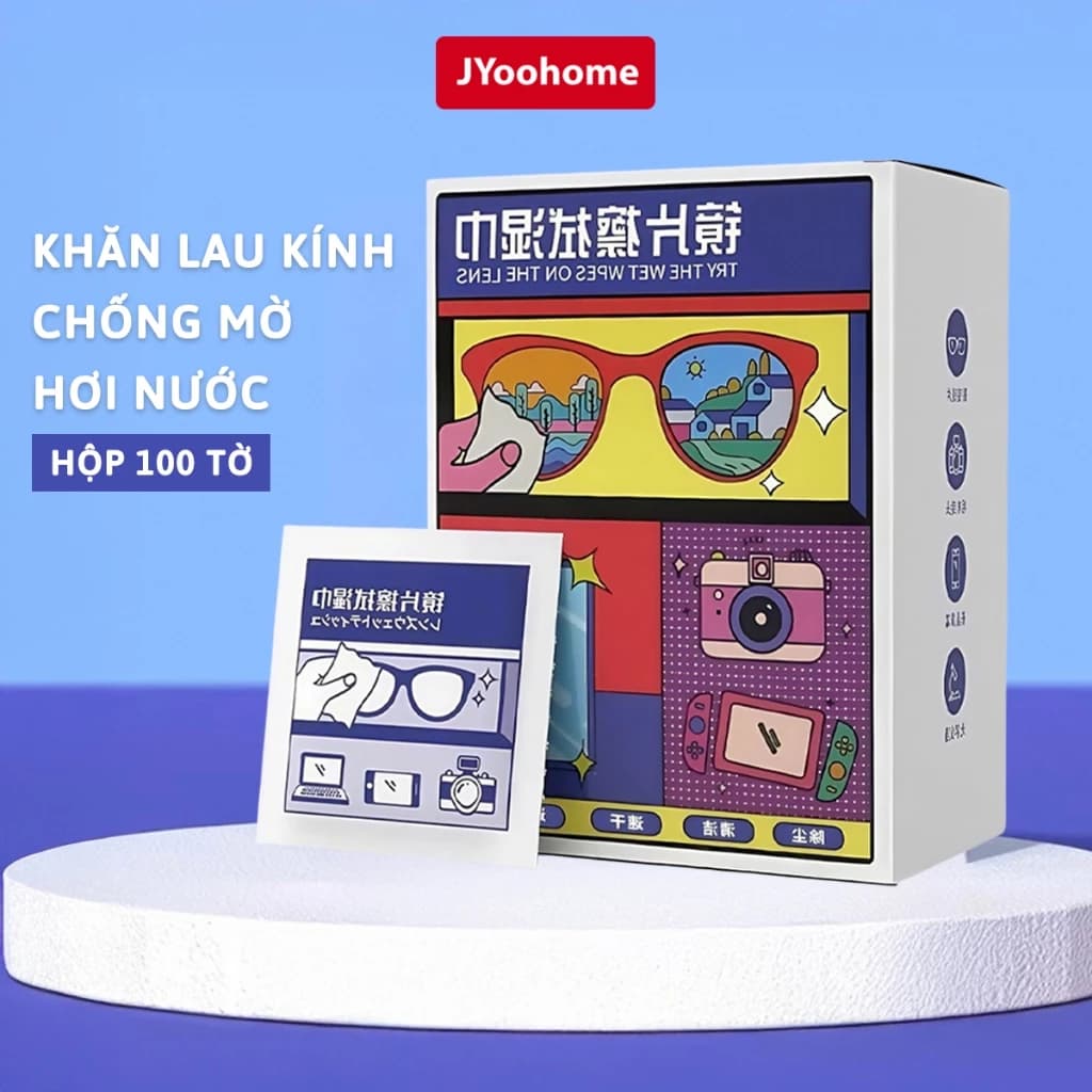 Hộp 100 Khăn lau kính nano JYoohome chống bám hơi nước, Giấy lau kính mắt chống sương mù mồ hôi