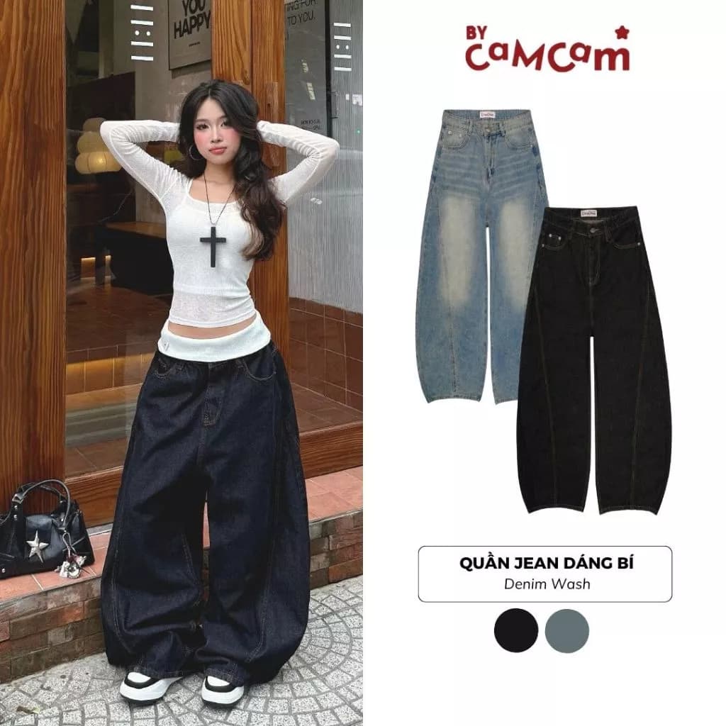 Quần Jean Dáng Bí 𝑩𝒚𝒄𝒂𝒎𝒄𝒂𝒎 Cat Washing Denim Retro Unisex Nam Nữ QTD306