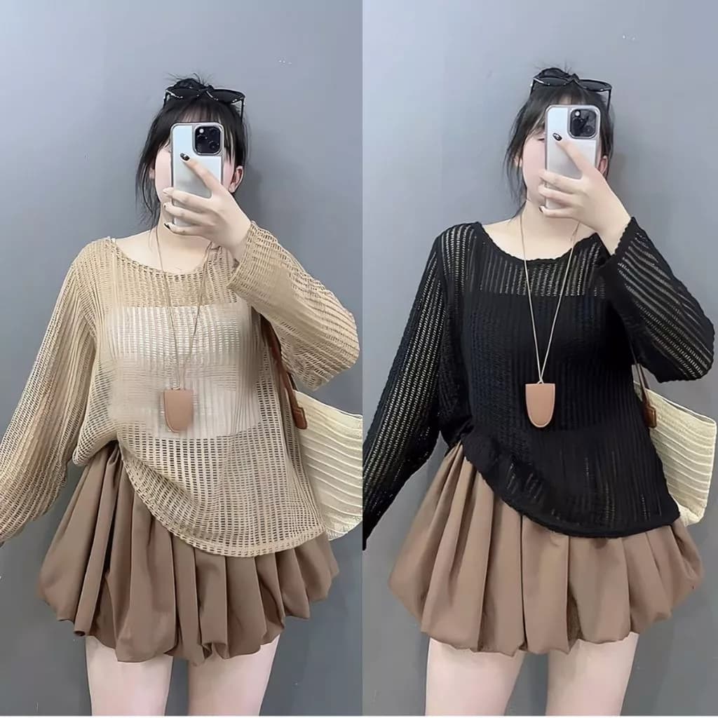 Sét 3 Món Áo Lưới Phối Áo 2 Dây Bigsize Nữ, Chân Váy Xòe – Trẻ Trung Năng Động, Siêu Hack Dáng 55-92kg - A317+G118+CV413