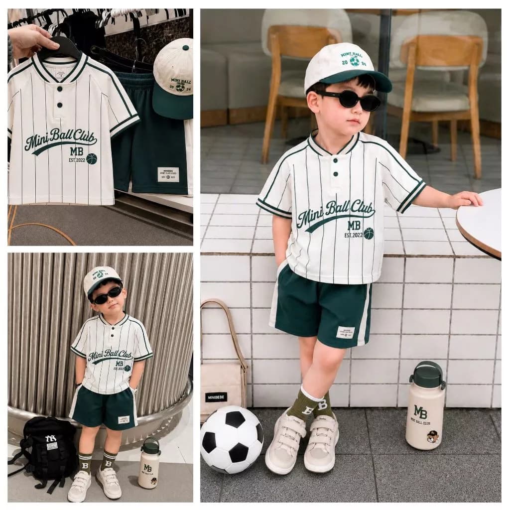 Set đồ bé trai KÈM MŨ, Bộ thể thao bé trai bóng rổ bóng đá chất thông hơi thoáng mát [9-24kg]