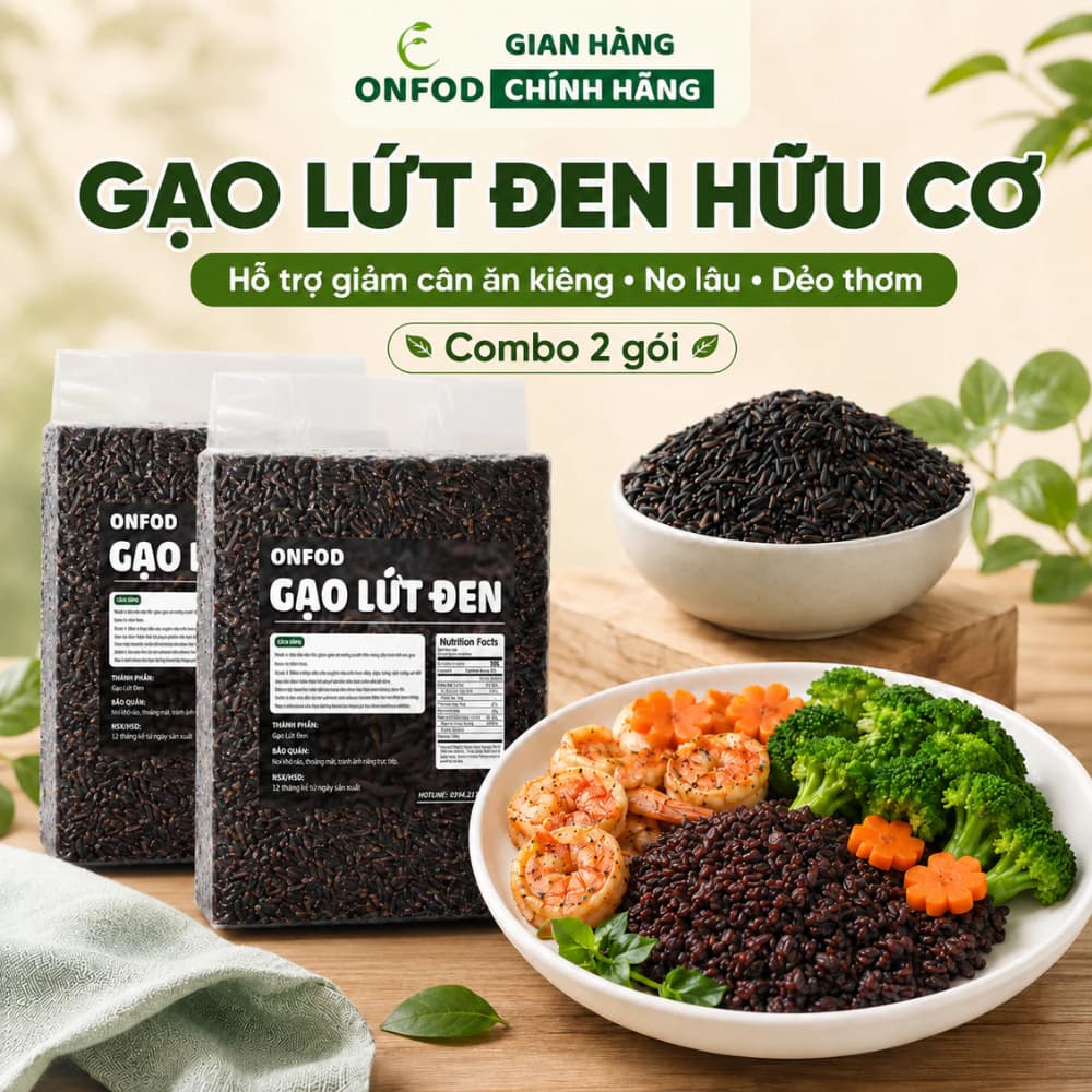COMBO 2kg Gạo lứt đen dẻo điện biên healthy ONFOD ăn kiêng giảm cân eat clean healthy