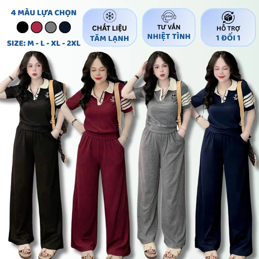 XƯỞNG MAY HIẾU HIẾU,SÉT BỘ NỮ,SÉT NỮ SUÔNG,SÉT BỘ BIGSIZE CỔ TRỤ PHỐI QUẦN SUÔNG