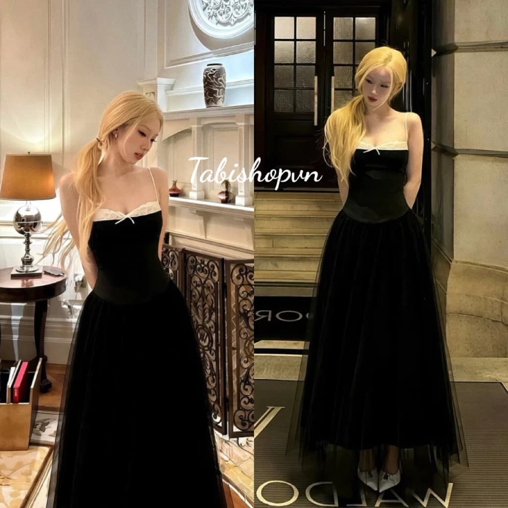 Đầm maxi 2 dây ren ngực phối lưới TABISHOP Váy dài sang chảnh mặc đi tiệc chơi hè du lịch(367)