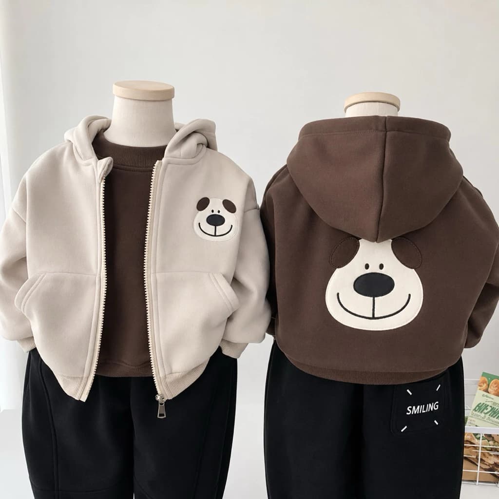 Áo khoác Nỉ Gấu có mũ bông dày ấm cho bé trai bé gái