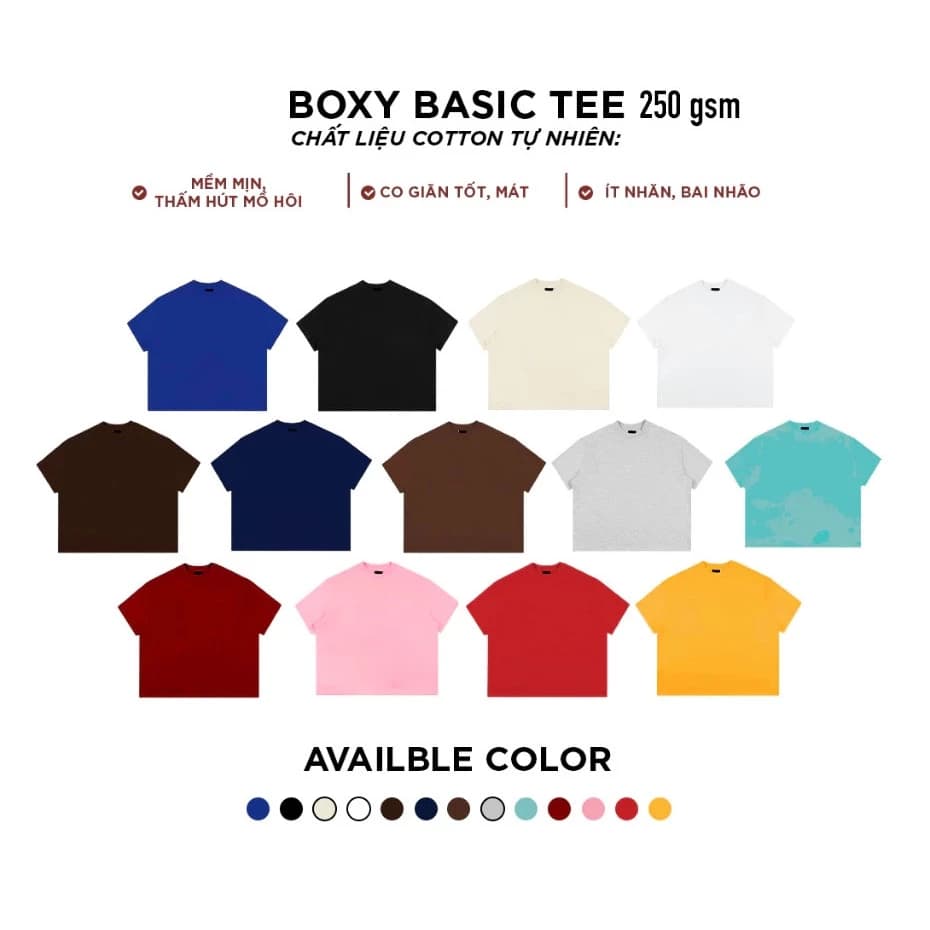 SAMTEE  Áo Thun Trơn  , Áo Thun Boxy Form Rộng Unisex 250Gsm 100% Cotton