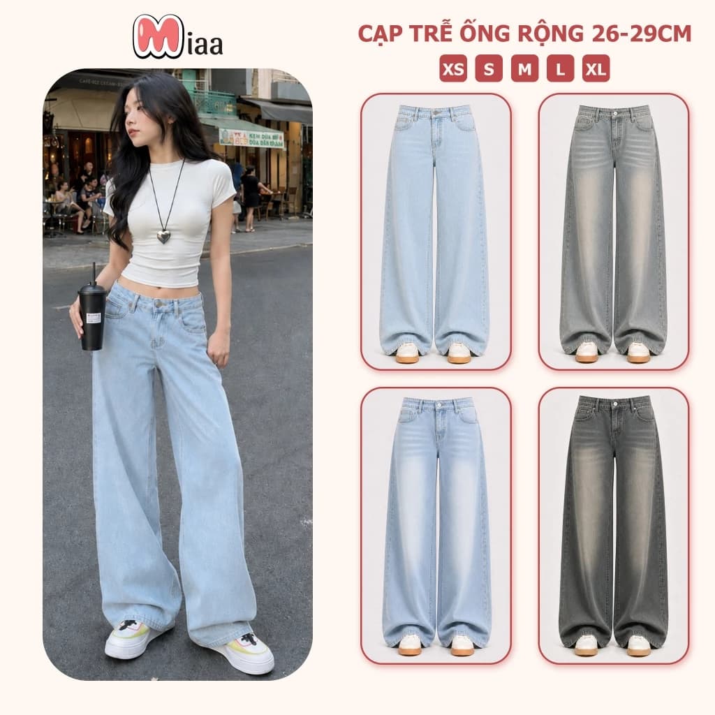 Quần jean CẠP TRỄ DENIM  form ống suông MIAA tôn dáng phong cách Y2K cá tính, Quần bò cạp thấp tôn dáng