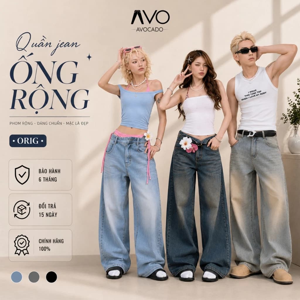 AVOCADO VN - ( CÓ BIGSIZE )  Quần jeans ống Suông RỘNG Wash thời trang nam nữ