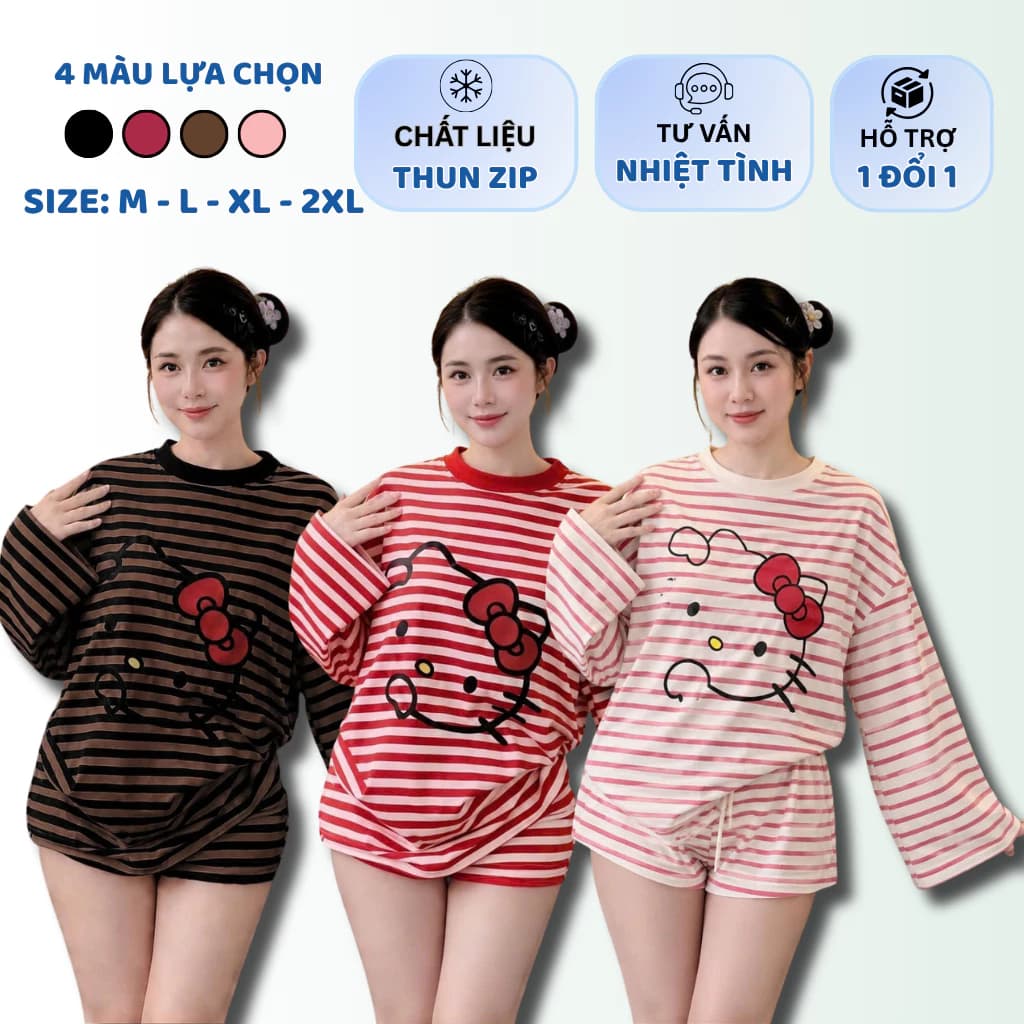 MÃ 02 : SÉT ĐÙI NỮ MÙA HÈ IN KITTY PHỐI SỌC FROM BIGSIZE 45-90KG