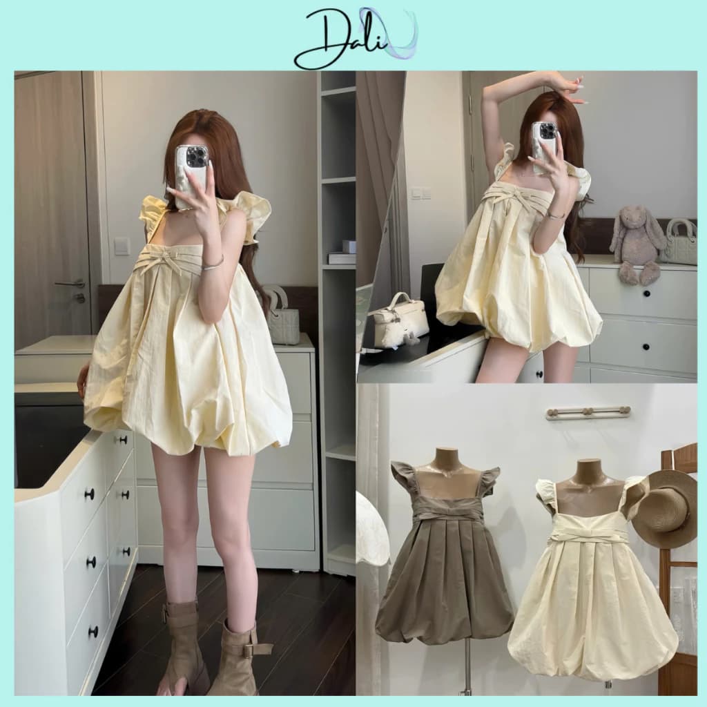 Váy Babydoll Cánh Tiên Ly Nguc Dáng Bí Phồng 2 Lớp Chất Liệu Thô Gió Hàn