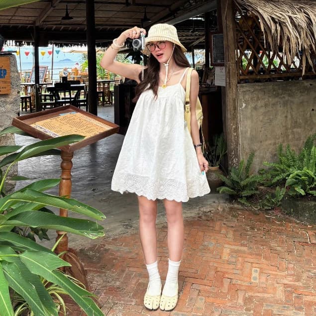 (ẢNH OLDSCHOOL) Váy kiểu ren 2 dây xô hoa thô boil A3718 Nari Dress