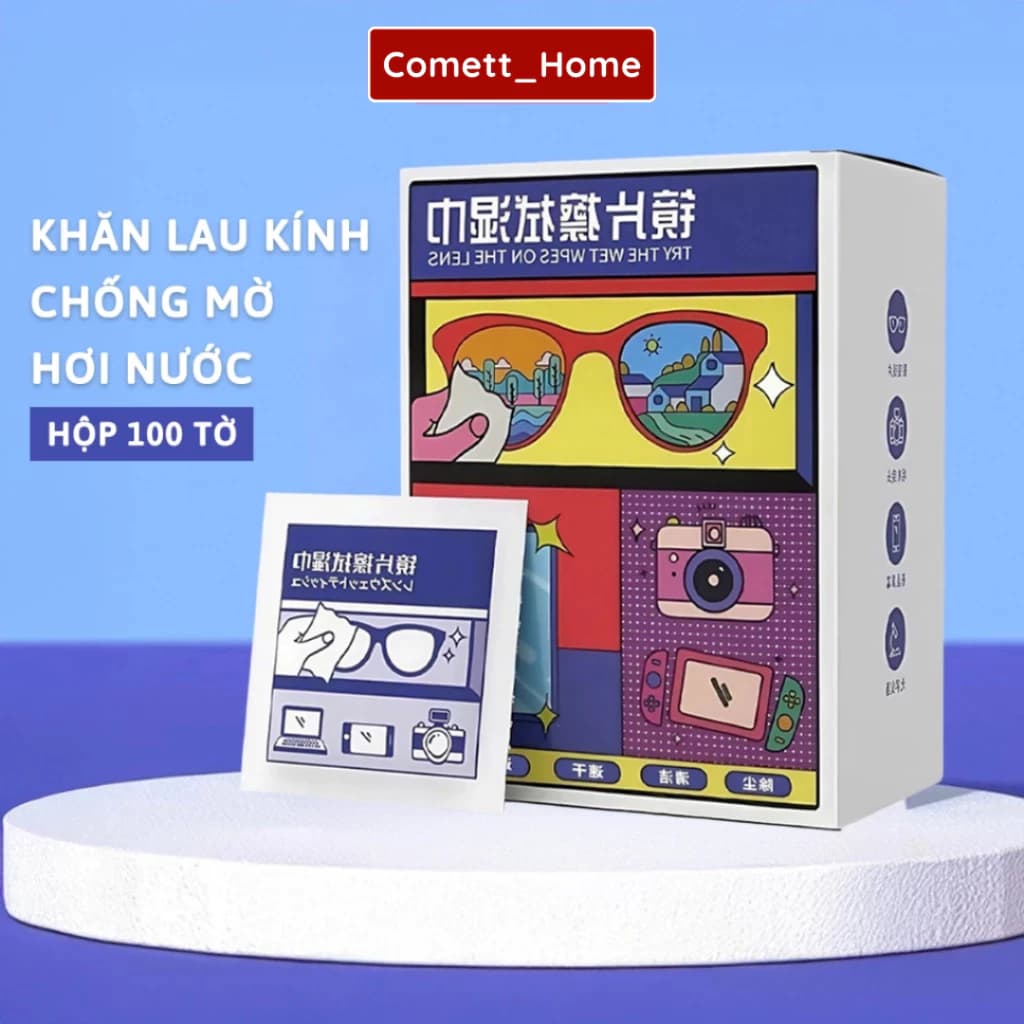 Hộp 100 Khăn Lau Kính Nano Chống Bám Hơi Nước - Giấy Lau Kính Mắt Chống Sương Mù Mồ Hôi An Toàn Nhỏ Gọn Tiện Dụng