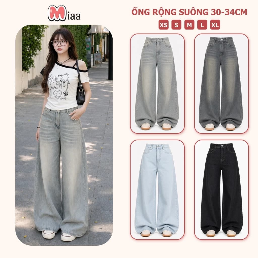 Quần Jean Ống Rộng Suông Basic MIAA Ống  30-33cm Dễ Mix Đồ Năng Động,Quần Jean Ver.3 Dài chất liệu Denim form nam nữ