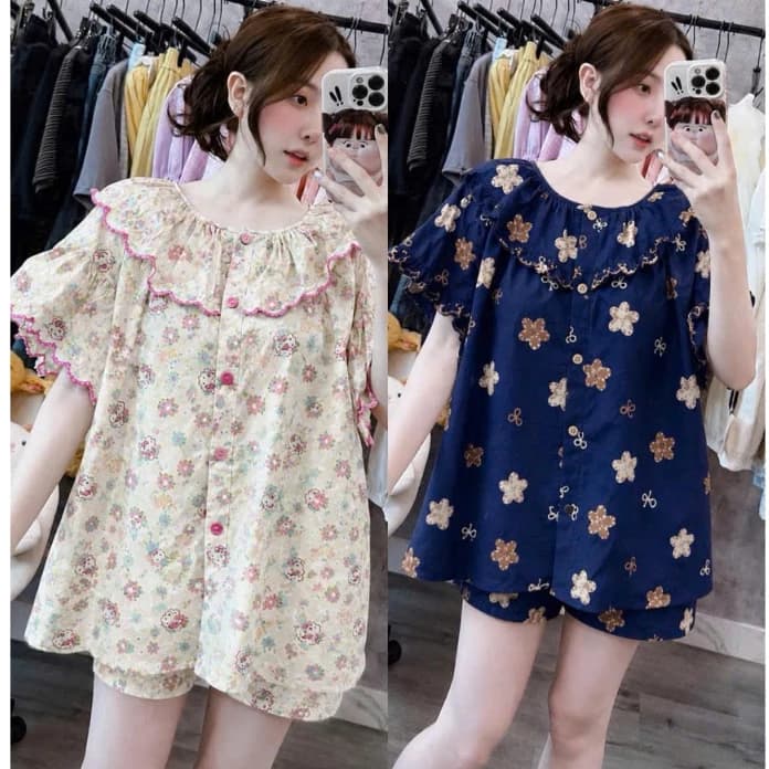 SET BỘ ĐÙI NỮ, SET HÈ, ĐỒ MẶC NHÀ, ĐỒ PIJAMA TOLE CỔ BÈO CÁNH TIÊN BABYDOLL FORM RỘNG FREESIZE BIGSIZE MÁT MẺ