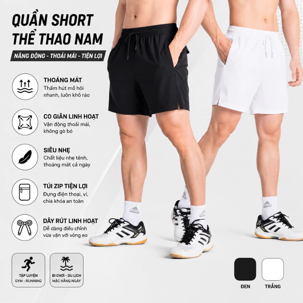 Quần Đùi Thể Thao Nam Cao Cấp Co Giãn 4 Chiều Chính Hãng Mặc Tập Gym Chạy Bộ Đá Bóng Thoáng Khí