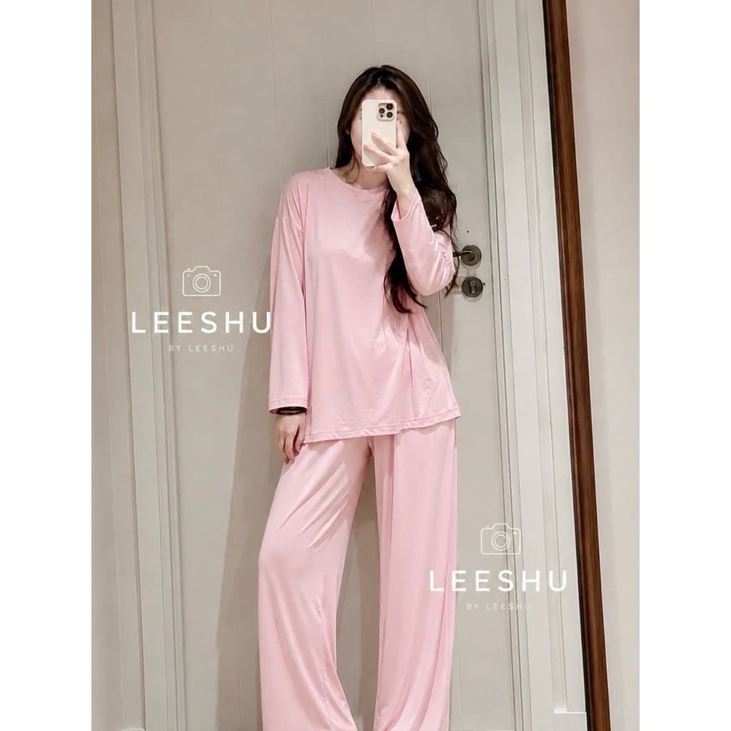 Vải Đẹp 2026| Bộ thun lạnh  tay dài mặc nhà ủ kem có túi🤎Leeshu🤎Bộ ngủ quần suông vải thun dẻo siêu mềm bigsize