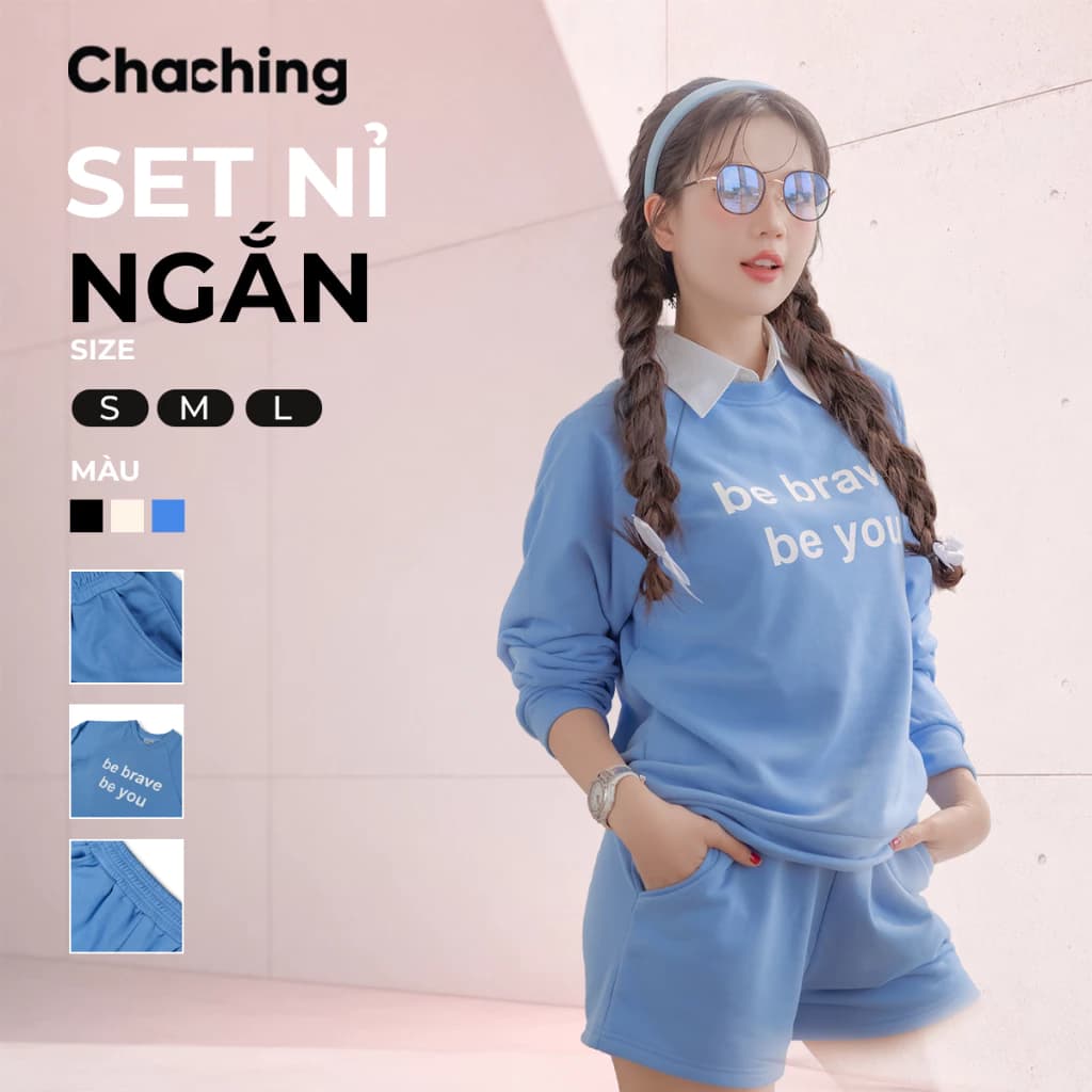 Set Đồ Nỉ ChaChing,Bộ Quần Áo Nỉ Unisex Sweater Cổ Tròn, Chất Liệu Nỉ Thun Cua Tici