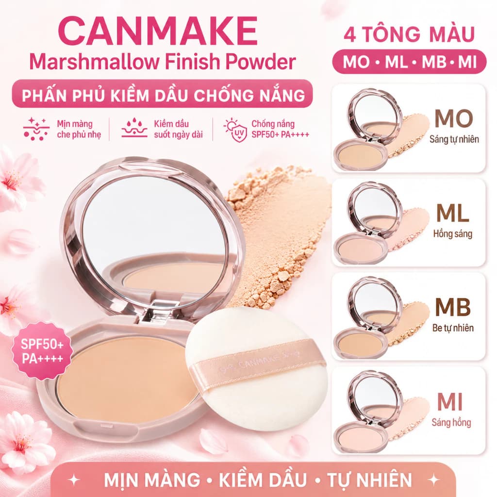 Phấn phủ kiềm dầu Canmake Tone trắng hồng Nhật Bản - Shop hàng Nhật Kenbi