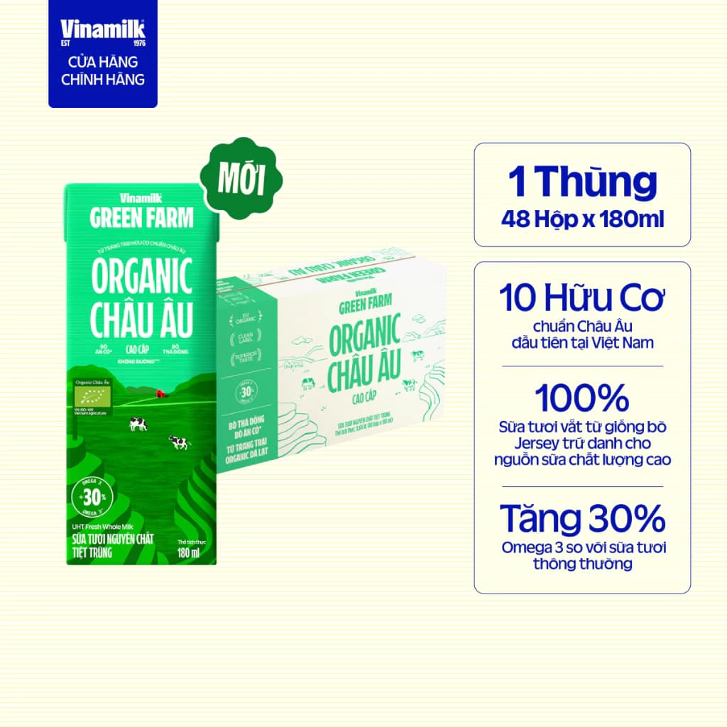 Thùng 48 hộp Sữa Tươi Tiệt Trùng Vinamilk Green Farm Organic 180ml