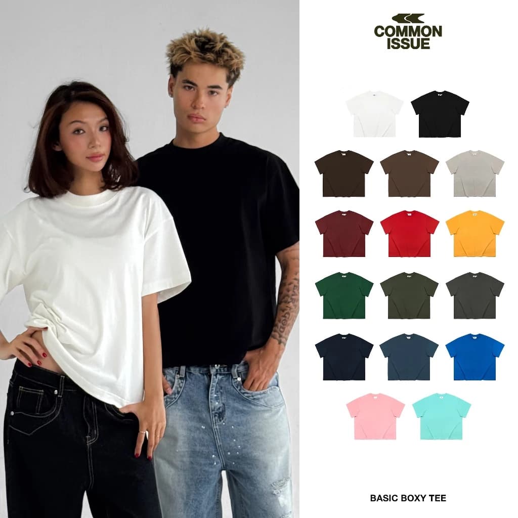 Áo Thun Trơn Basic Form Boxy Chất Vải Premium Cotton 16 Màu Cổ Tròn Dày Dặn Unisex | Common Issue