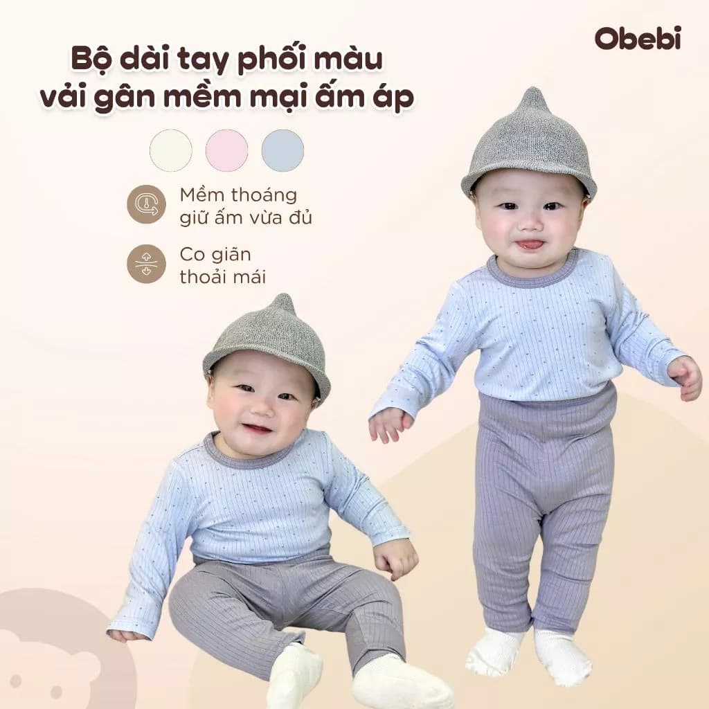 Bộ Mặc Nhà Trẻ Em Thu Đông Phối Màu In Họa Tiết Chấm Bi Dễ Thương Cho Bé Trai Bé Gái Obebi BMN262