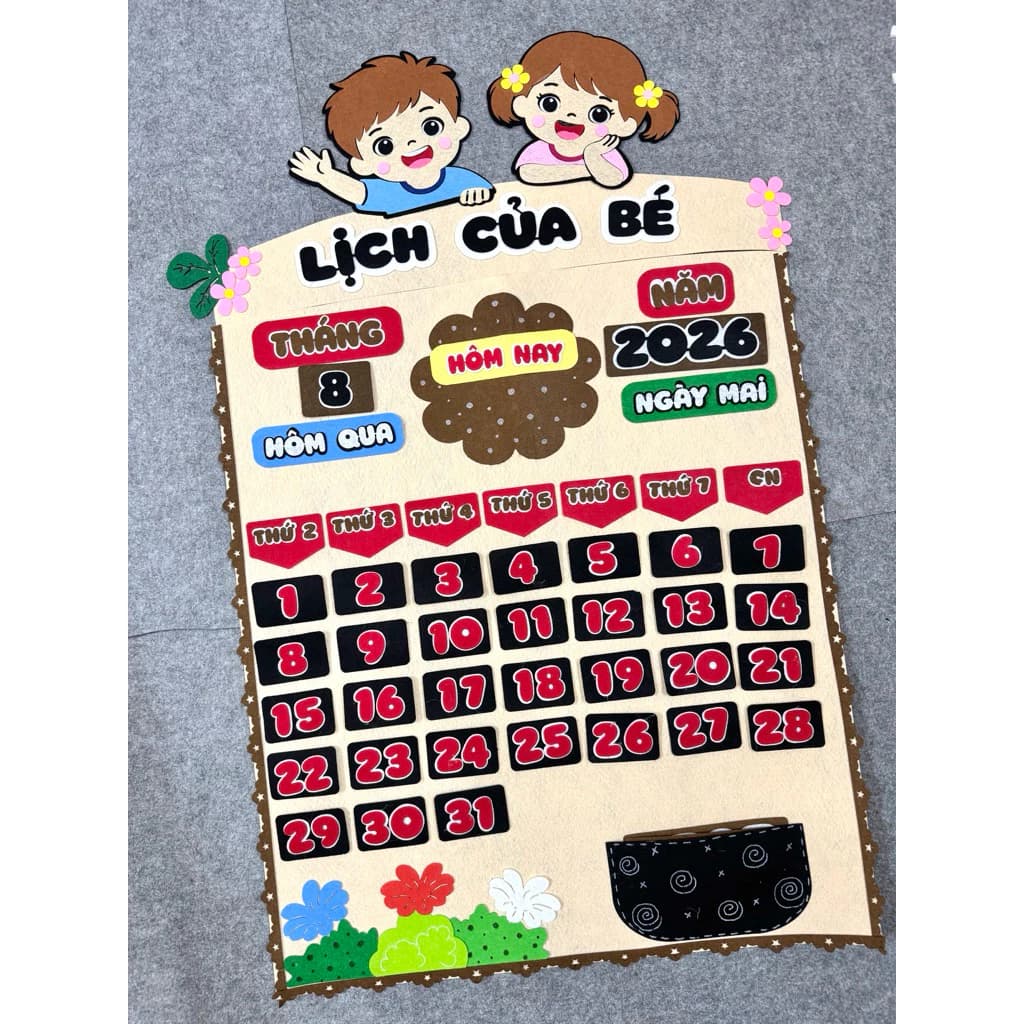 Lịch của bé mầm non, trẻ tập xem lịch, lịch mầm non nhận biết ngày tháng…@@