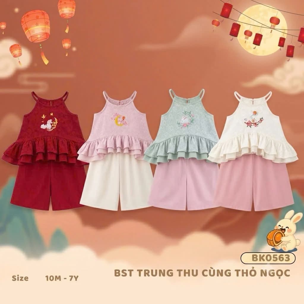 Set yếm cho bé gái sz 8-30kg 4 màu chất gấm lụa mềm mịn, set đồ trung thu cho bé gái áo yếm+quần