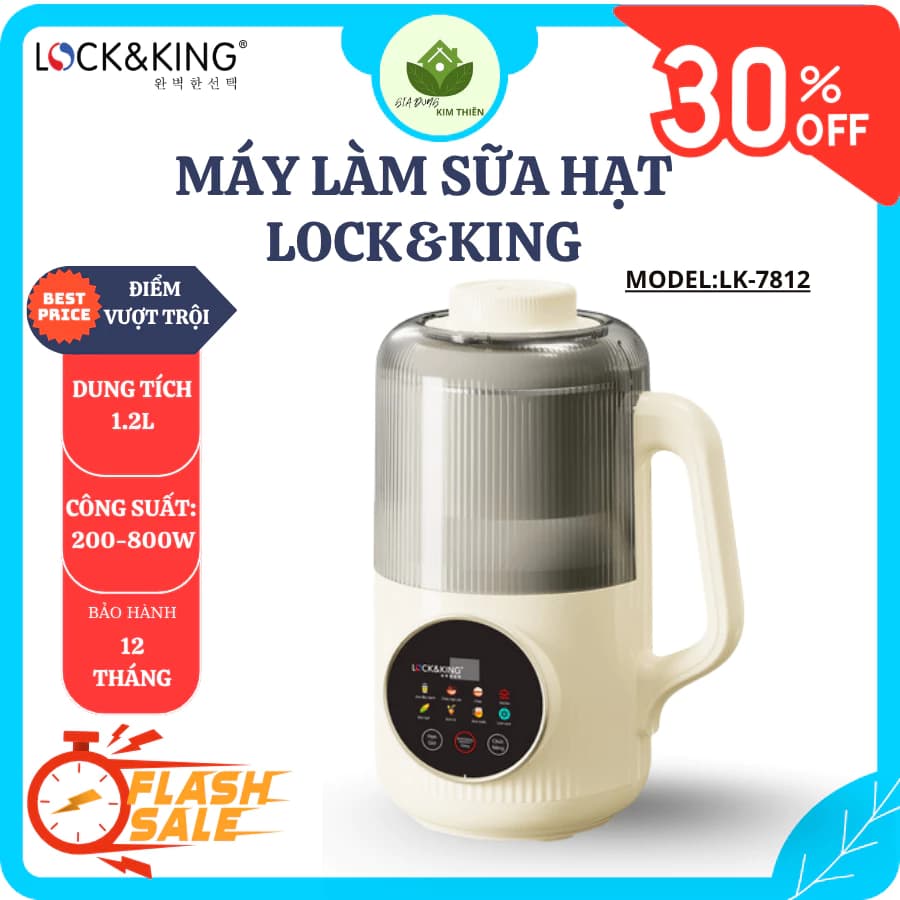 Máy Làm Sữa Hạt Lock&King LK-7812 Chế Độ Tự Động Thông Minh, Lưỡi Dao 36 Cánh Sắc Bén - Gia Dụng Kim Thiên
