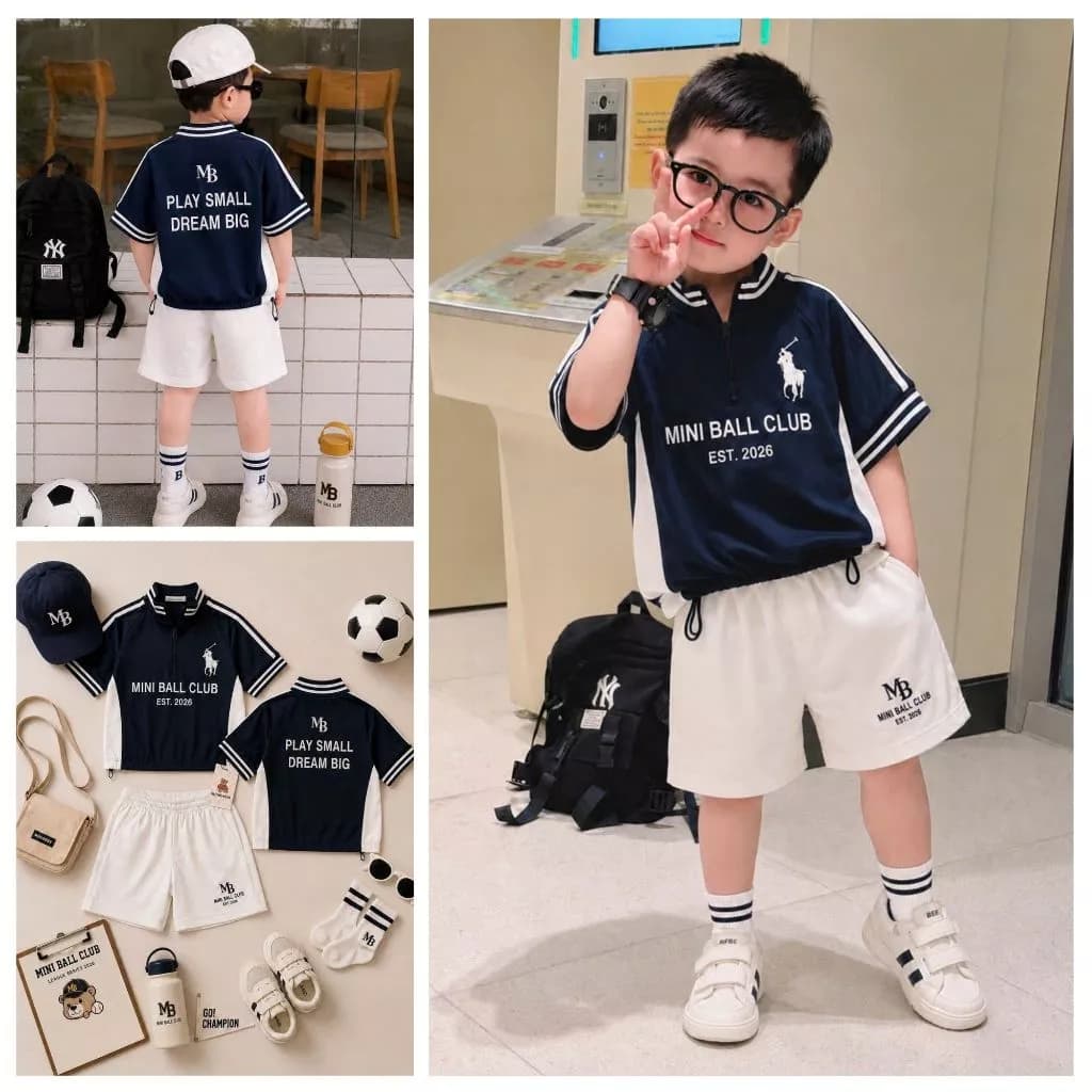 Bộ quần áo thể thao bé trai, Set đồ thể thao bé trai áo bo chun chất thông hơi thoáng khí [9-28kg]