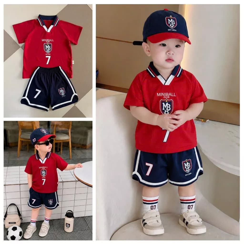 Quần áo thể thao bé trai KÈM MŨ, Bộ đồ bé trai cộc tay chất thông hơi thoáng mát [9-24kg]