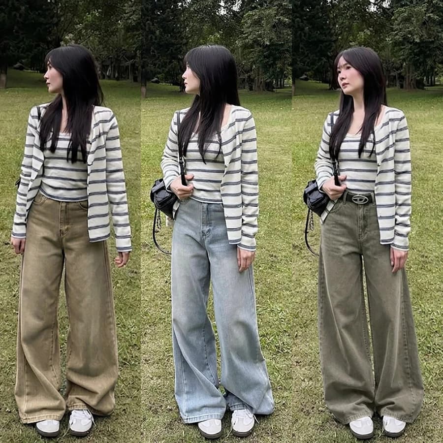 Quần jeans ống rộng nữ - Quần bò lưng cao ống xuông mầu Wash Retro WHOSE
