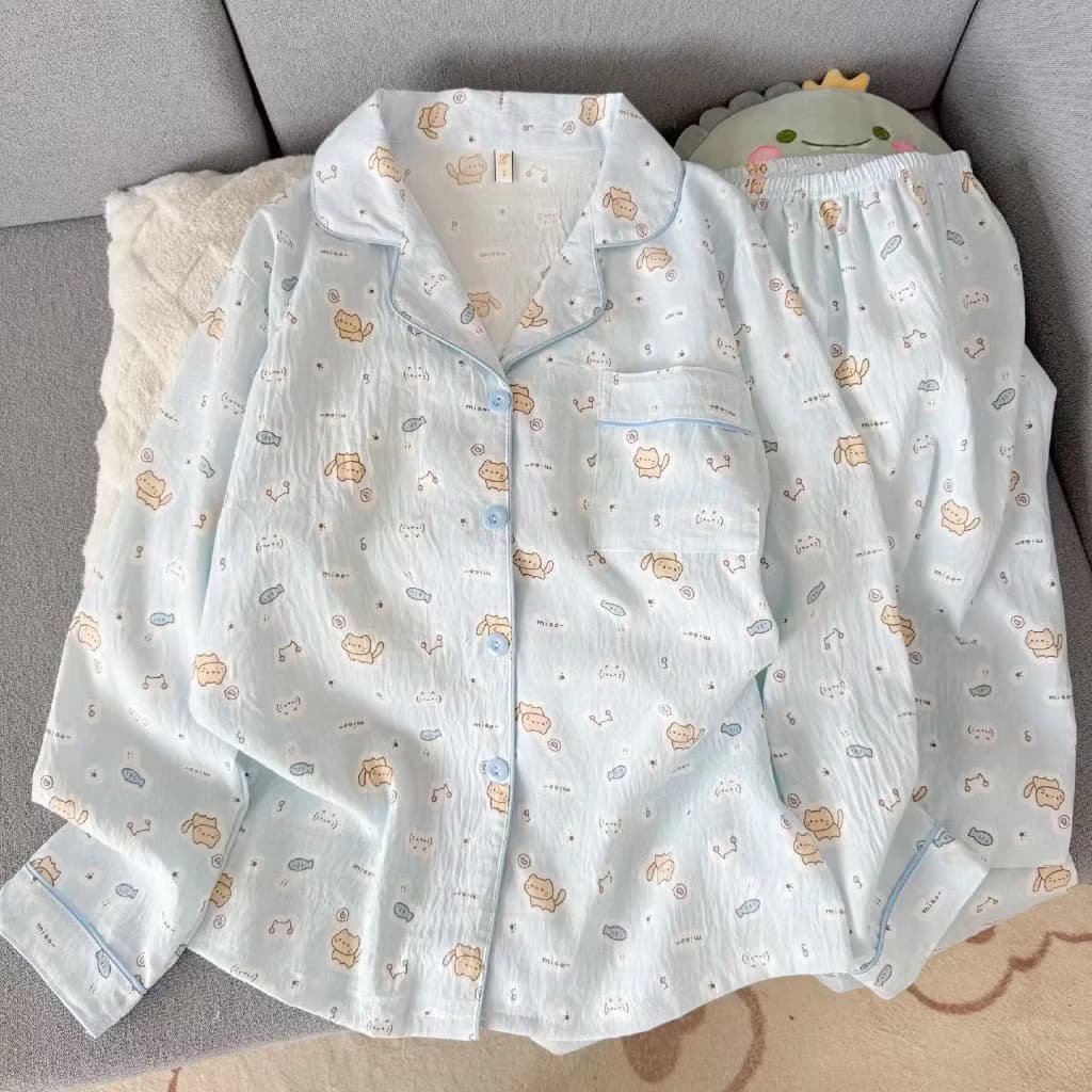 [Sẵn]  Bộ Ngủ Pyjama Dài Tay Chất Cotton Đũi Loại Đẹp Nhiều Hoạ Tiết Cho Cô Gái Ngọt Ngào, trang phục thường ngày