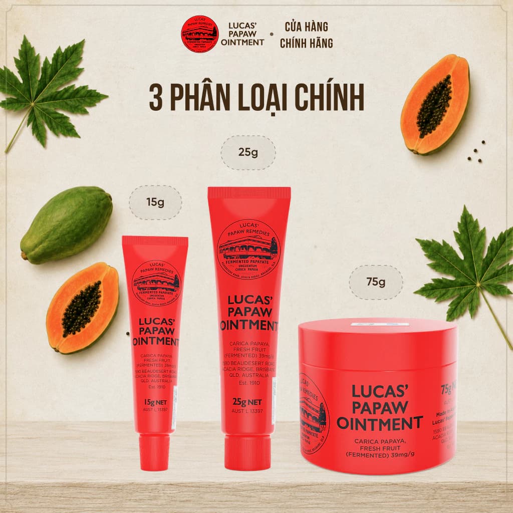 【3SP】Kem Dưỡng Đu Đủ Lucas Papaw Úc 115 Năm - Dưỡng Môi Mềm Mịn, Giảm Khô Nứt Môi & Gót Tay Chân