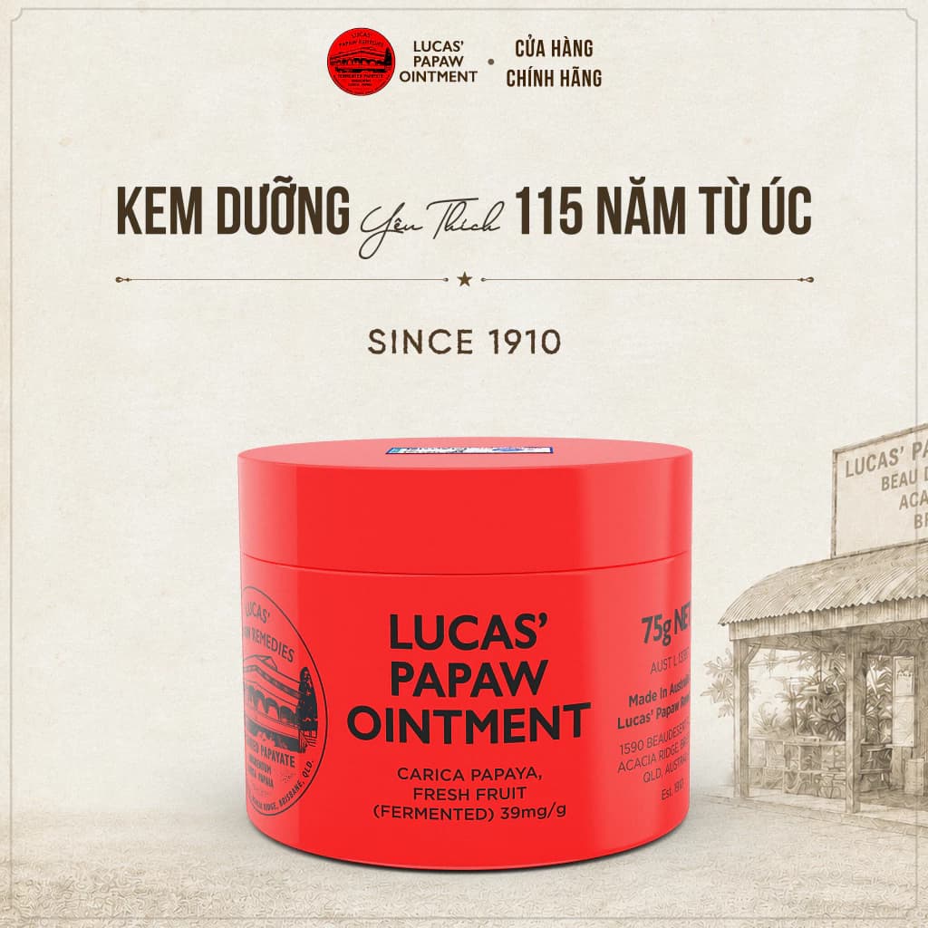【75G】Hũ Kem Dưỡng Đu Đủ Lucas Papaw Úc 115 Năm - Dưỡng Môi Mềm Mịn, Giảm Khô Nứt Môi & Gót Tay Chân