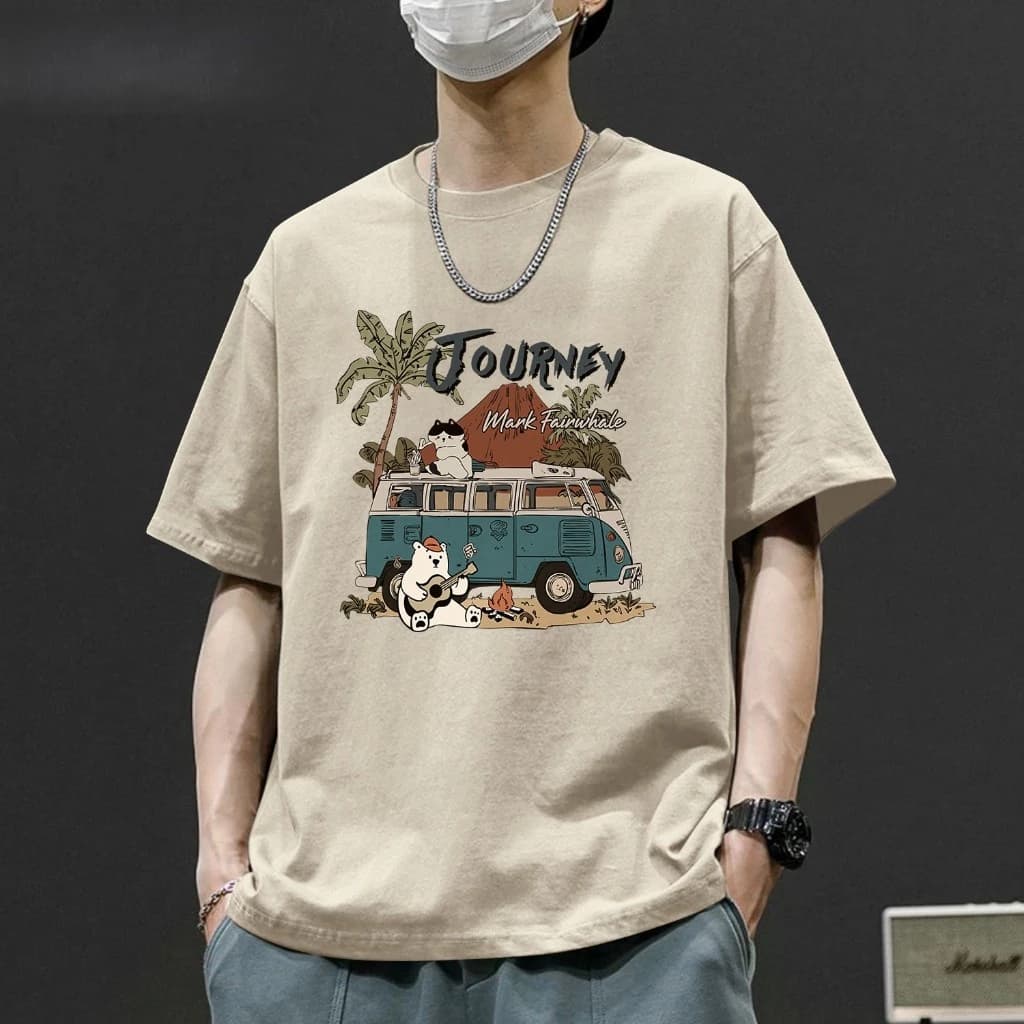 Áo thun nam tay lỡ HappyTee - Mẫu Áo Unisex tay ngắn JOURNEY - Chất vải cotton 100% cao cấp
