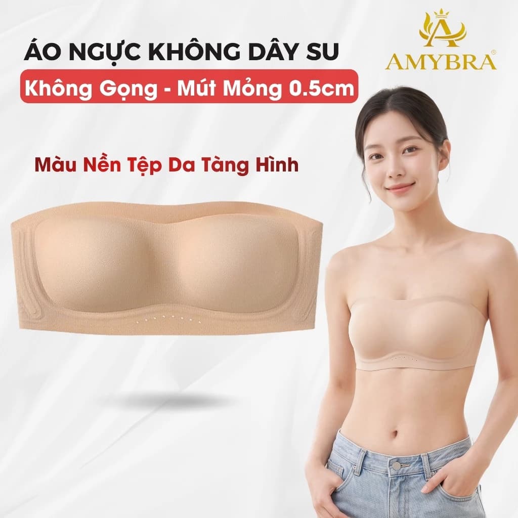 [ Deal Hời ] Áo Ngực Không Dây Đúc Su Không Gọng Chống Tuột, Áo Lót Quây Ngực Mút Mỏng 1cm Cố Định AMYBRA A622