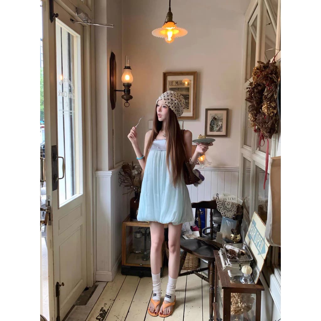 Đầm bí 2 dây đính hạt TABISHOP Váy babydoll dễ thương màu xanh tiffany hottrend(376)
