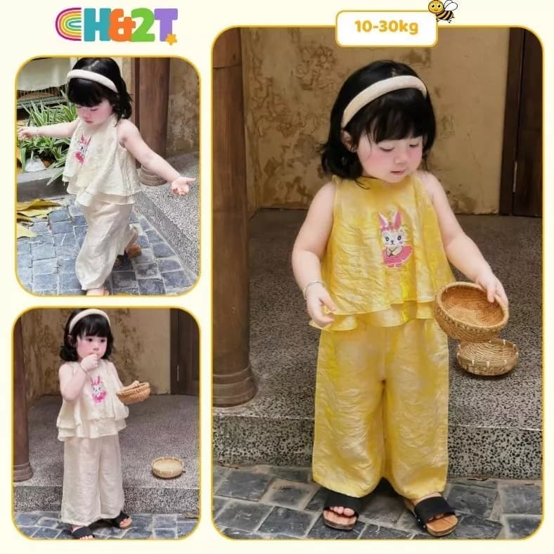 Set yếm Trung thu bé gái cao cấp kèm quần suông dài ống rộng, bộ áo yếm cách tân diện lễ Tết Trung thu H&2T - S7