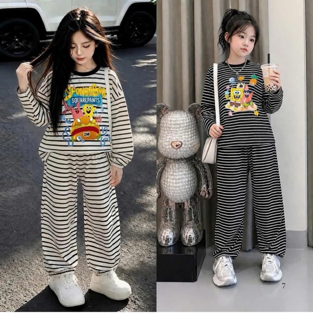 [14-44kg] Set bộ áo dài quần bo chun gấu, kẻ ngang(hoạ tiết BỌT BIỂN) chất thun cotton mềm, nhẹ, co giãn BỘ BỌT BIỂN