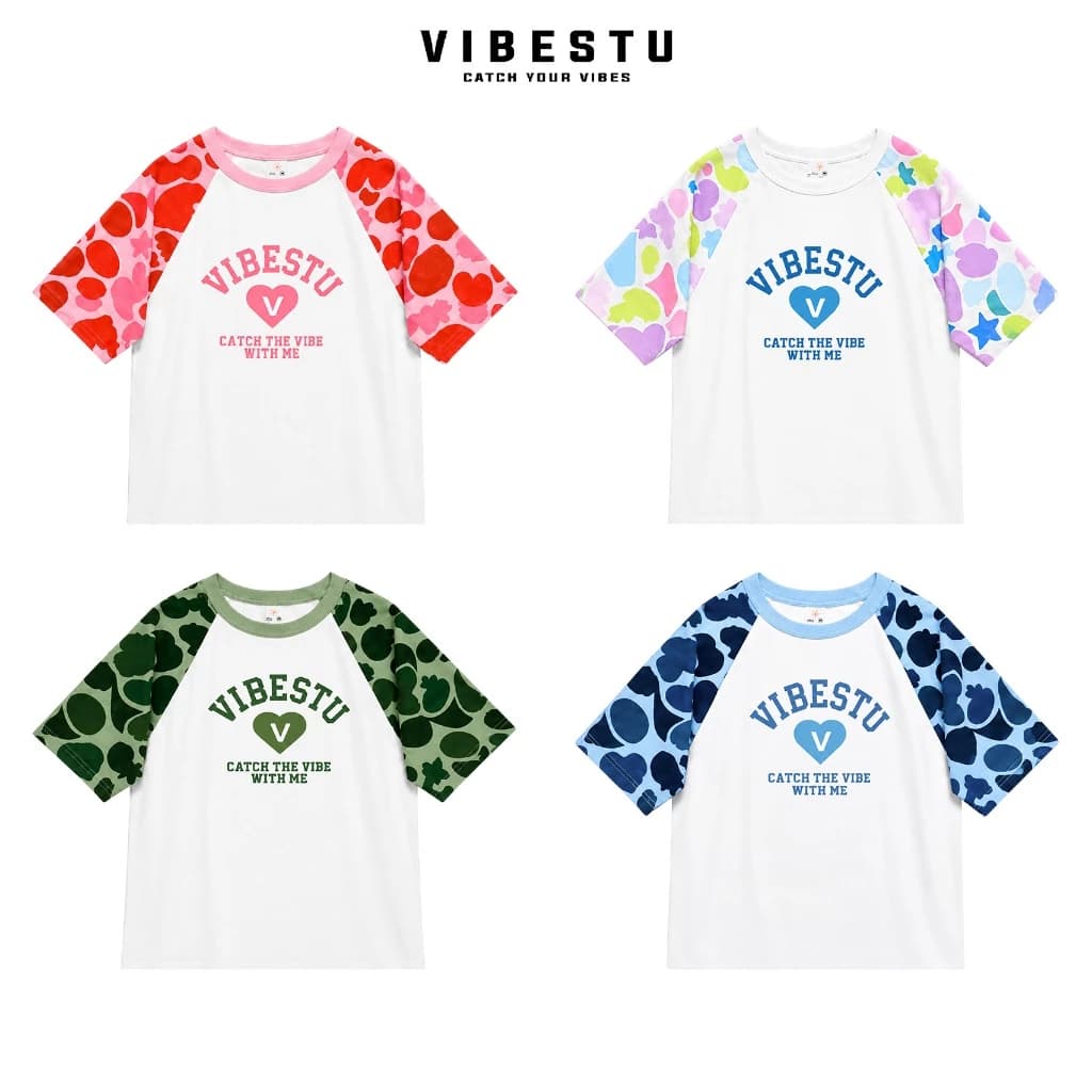 Áo Thun Raglan Phối Tay Camo "Vibestu Love"  Local Brand VIBESTU Áo Thun Boxy Form Rộng Unisex 250Gsm Cotton