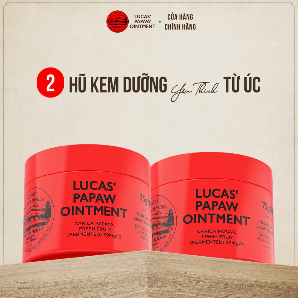Combo 2 Hũ Kem Dưỡng 75G Đu Đủ Lucas Papaw - Dưỡng Môi Mềm Mịn, Giảm Khô Nứt Môi & Gót Tay Chân