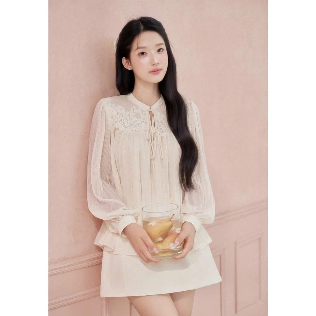 LYN- SET BỘ ÁO DÀI TAY MIX CHÂN VÁY NGẮN NỮ CAO CẤP BEKEM BLA17072