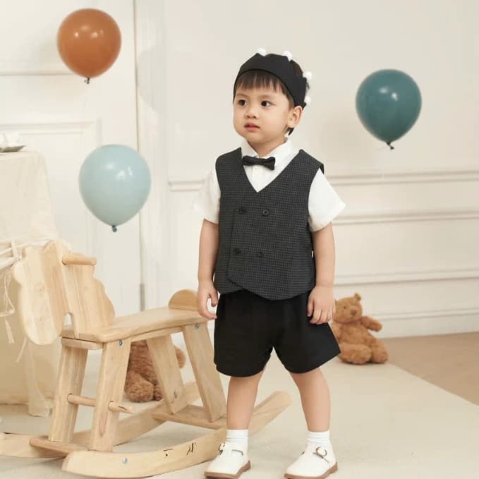 Set Vest Mặc Đi Tiệc, Đi Chơi Sang Trọng Kèm Nơ Cho Bé Trai Phong Cách Hàn Quốc từ 8 - 22kg SB44