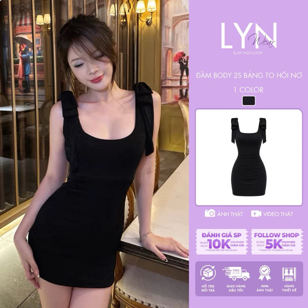 | LYN WEAR | (HOẢ TỐC) Đầm Body Hai Dây Bản To Phối Nơ Nữ Co Giãn Ôm Dáng Đi Biển Đi Chơi Hot Trend
