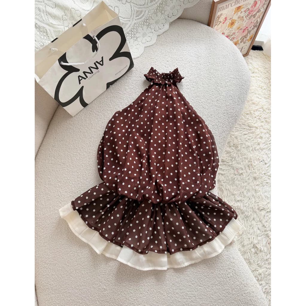 Set Bộ Nữ Chấm Bi Voan Nâu ANNA - Set Melina