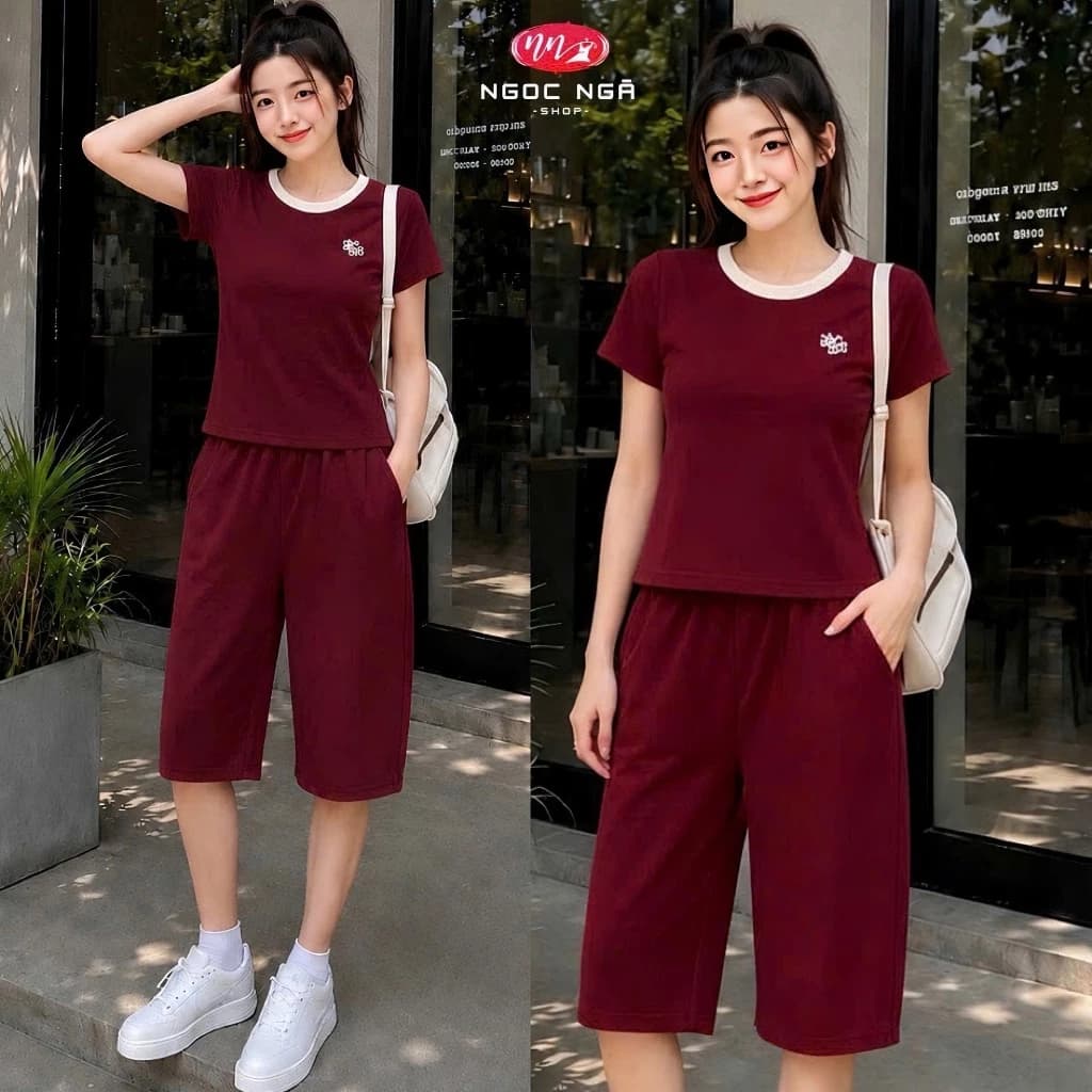 Bộ đồ nữ KELIVY cotton hàn mềm mát ,cổ tròn quần ngố dáng chuối ton dáng, Form chuẩn BKL26191