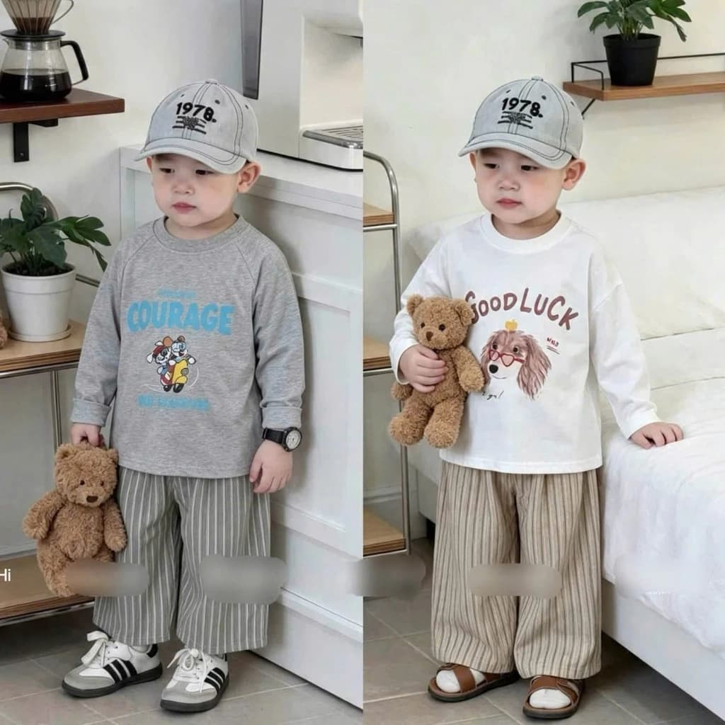 Bộ Thu Đông Áo Dài Mix Quần Dài Cho Bé Trai Phong Cách Hàn Quốc Size 8-20kg QC 37